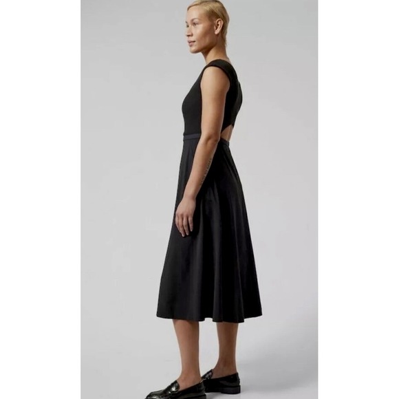 Athleta Ryder Black V-Neck Midi Dress Sleeveless Career Casual w Pockets Large - Picture 3 of 10